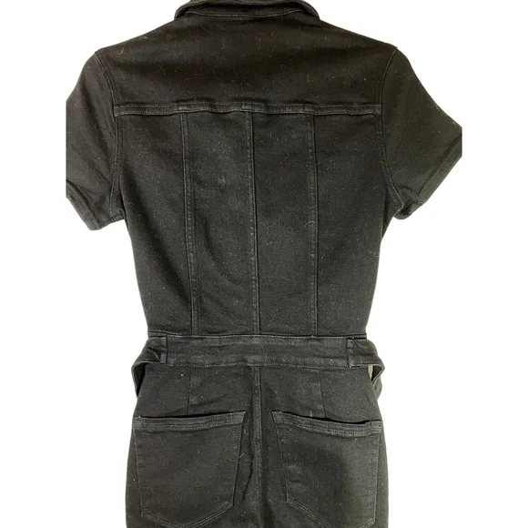 Good American Fit For Success Short Sleeve Black Denim Jumpsuit Sz 0 - Picture 8 of 11